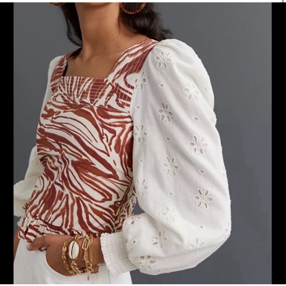 love the label smocked puffed sleeve blouse anthro
